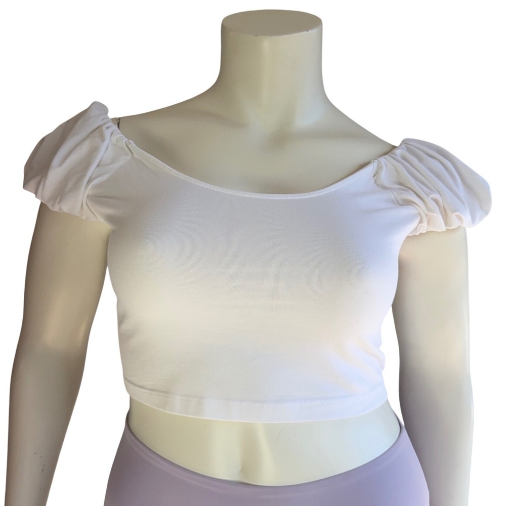 Topshop Crop Top White Puff Sleeve Off Shoulder Coquette Milkmaid Balletcore L 8